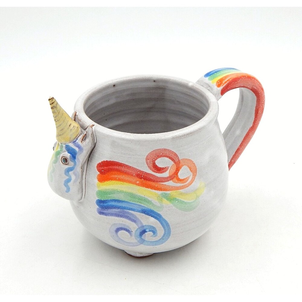 Mudworks USA Rainbow Unicorn Large Studio Art Pottery Footed Coffee Mug